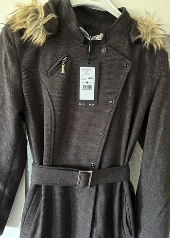 Kürk Detaylı Uzun Gri Kadın Kaban - Görsel 2