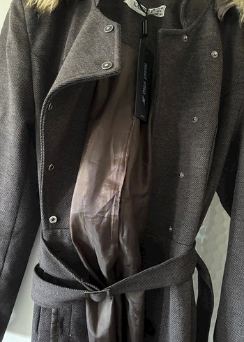 Kürk Detaylı Uzun Gri Kadın Kaban - Görsel 7