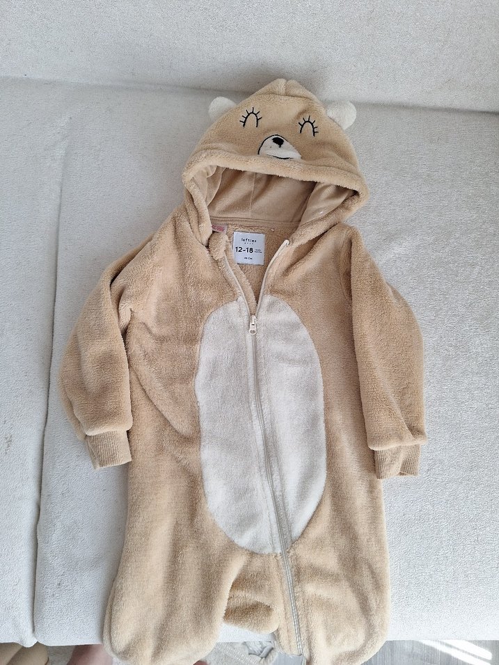 Kız Çocuk Bej Peluş Kapüşonlu Ceket - Görsel 2