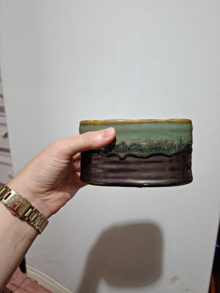 Kahverengi ve haki seramik çatal kaşık kutusu - Görsel 3