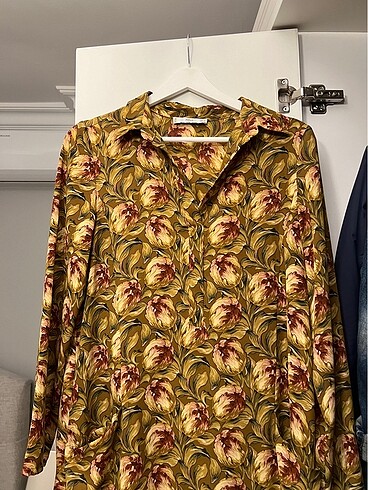 xs Beden kahverengi Renk Mango lale çiçek desenli elbise tunik