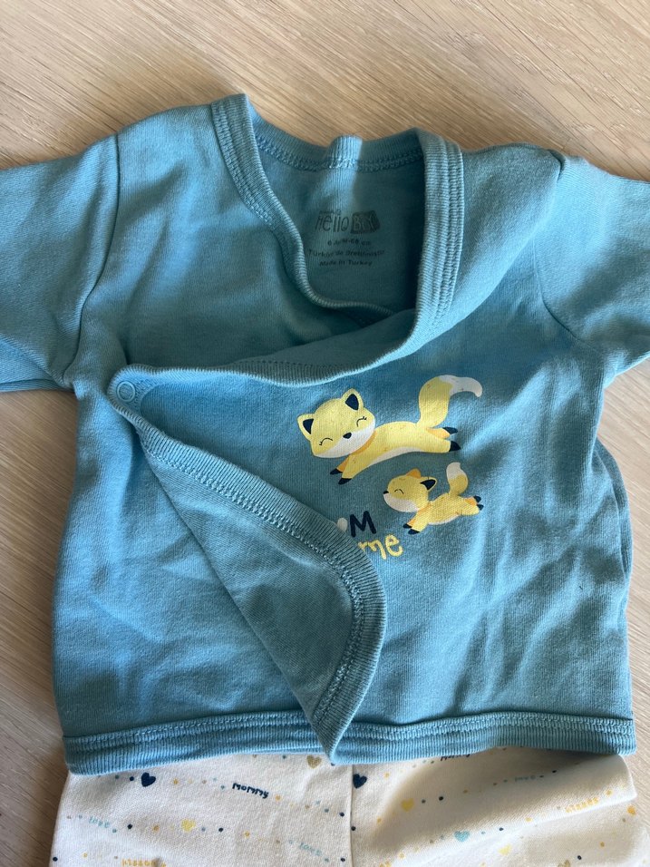 Mavi Baskılı Bebek Takımı, Düğmeli, Uzun Kollu - Görsel 2