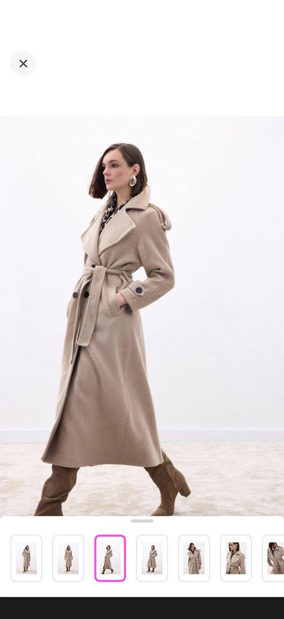 Bej Kuşaklı Kadın Kaban - Görsel 2