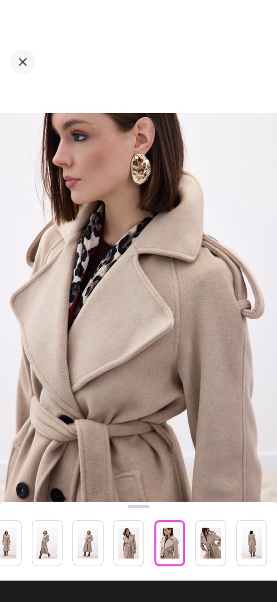 Bej Kuşaklı Kadın Kaban - Görsel 3