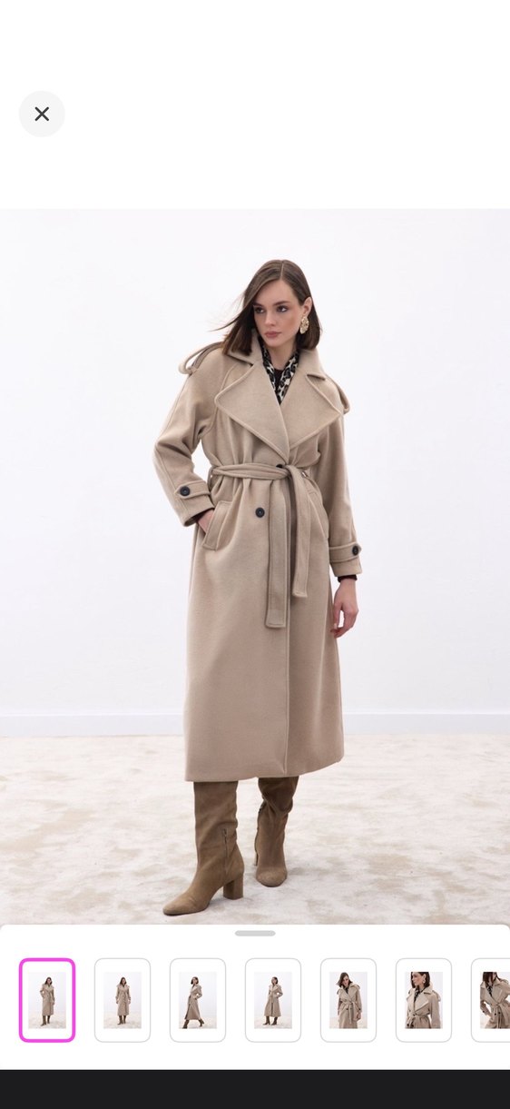 Bej Kuşaklı Kadın Kaban - Görsel 5