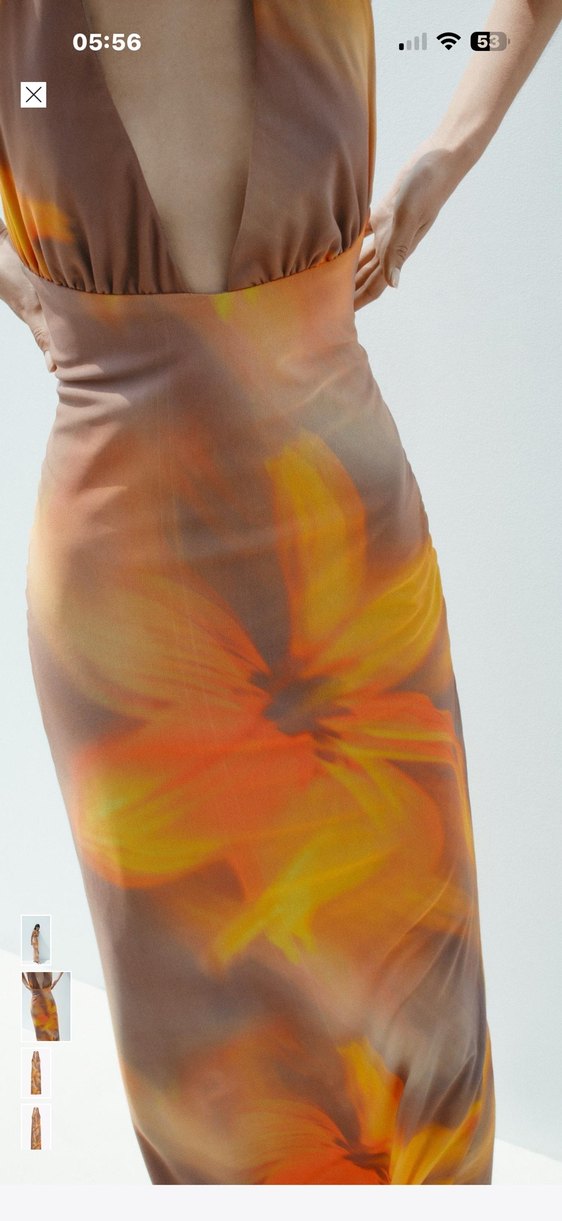 Parlak Bej Bağcıklı Uzun V Yakalı Elbise - Görsel 2