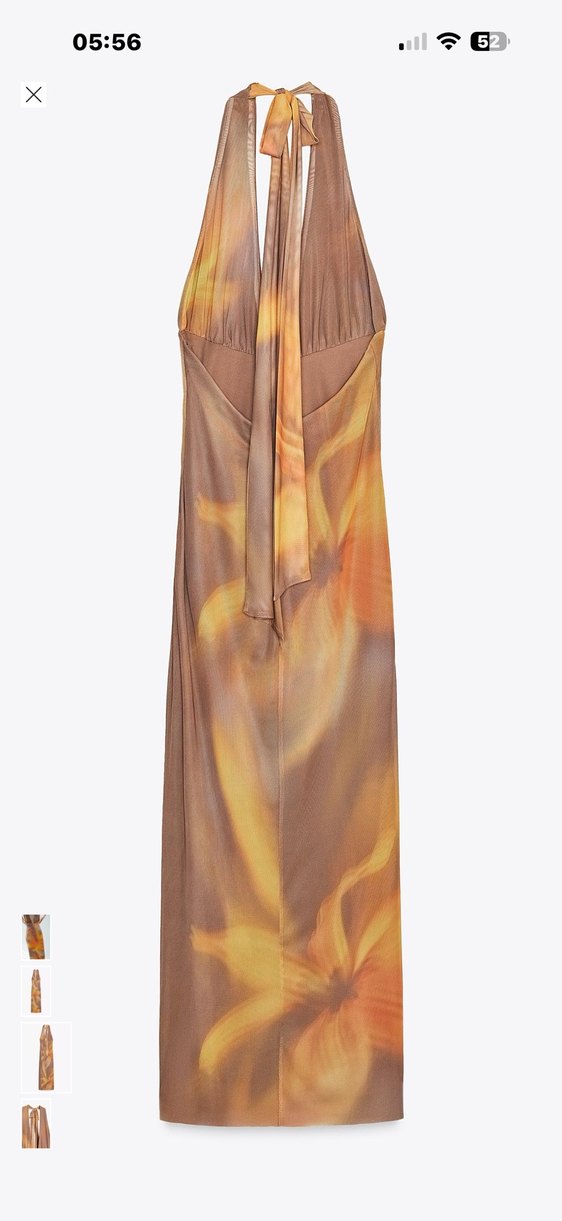 Parlak Bej Bağcıklı Uzun V Yakalı Elbise - Görsel 4