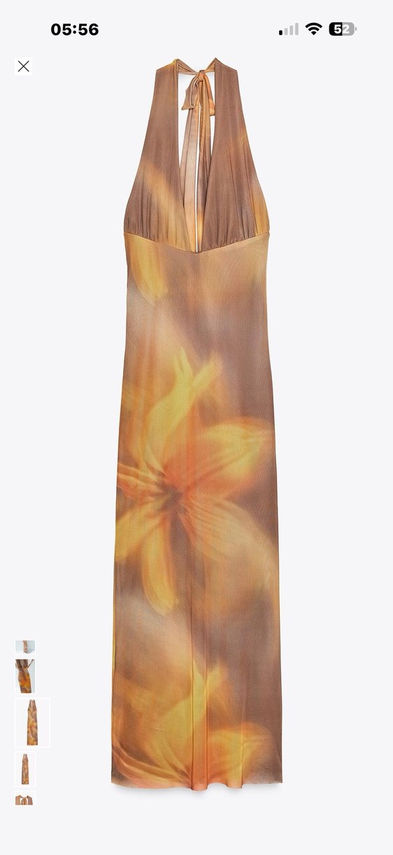 Parlak Bej Bağcıklı Uzun V Yakalı Elbise - Görsel 3