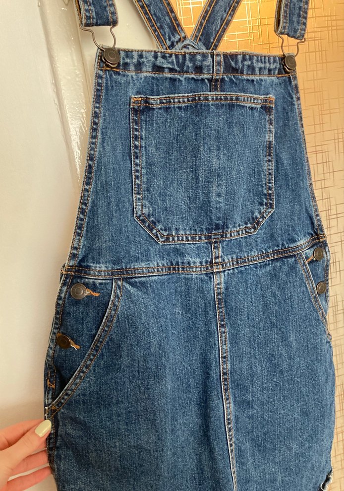 Kadın Lacivert Denim Kısa Salopet - Görsel 2