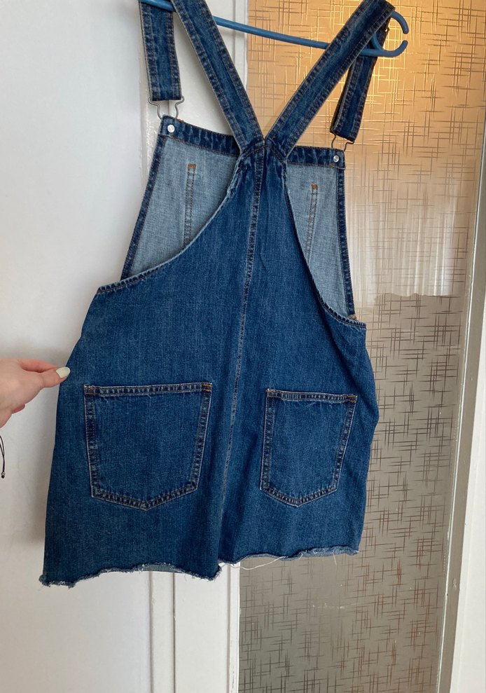 Kadın Lacivert Denim Kısa Salopet - Görsel 5