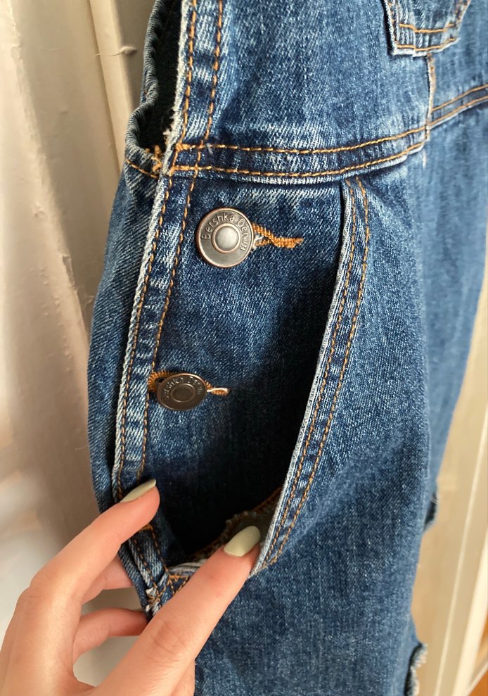 Kadın Lacivert Denim Kısa Salopet - Görsel 3