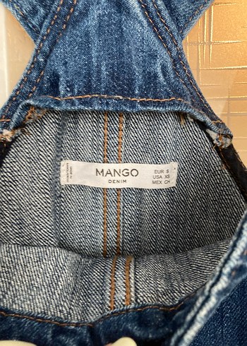 Kadın Mavi Denim Askılı Mini Salopet - Görsel 2