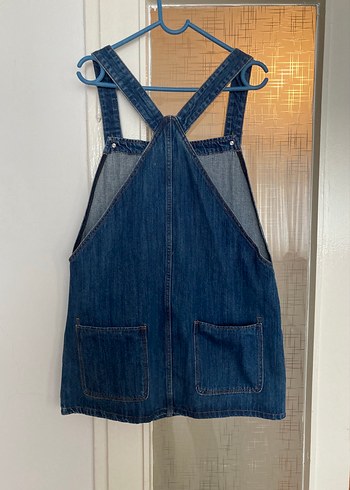 Kadın Mavi Denim Askılı Mini Salopet - Görsel 6