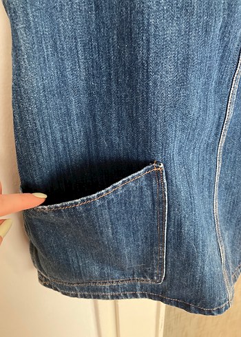 Kadın Mavi Denim Askılı Mini Salopet - Görsel 3