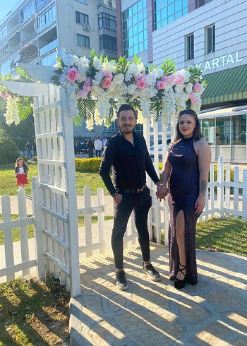 Mor Parlak Bantlı Uzun Abiye Elbise - Görsel 3