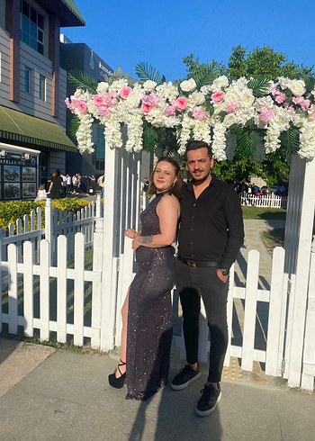 Mor Parlak Bantlı Uzun Abiye Elbise - Görsel 2