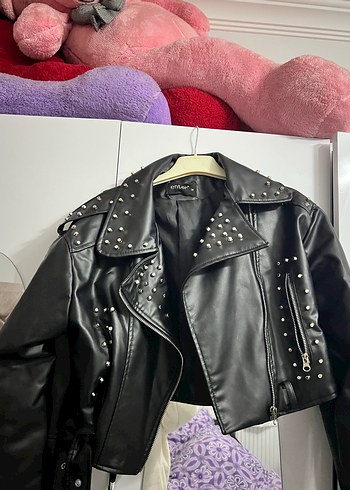 Kadın Siyah Deri Biker Ceket - Görsel 2