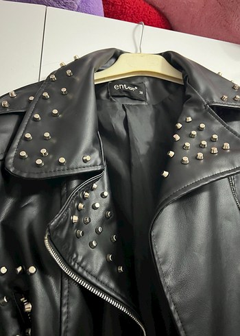 Kadın Siyah Deri Biker Ceket - Görsel 3