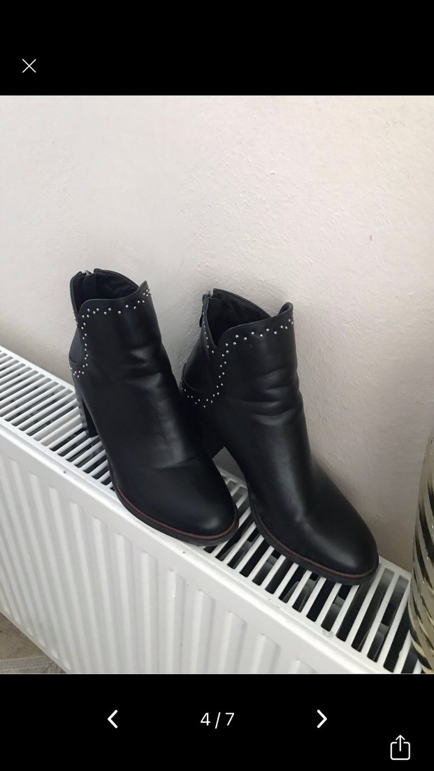 Siyah Deri Goth Topuklu Kadın Bot - Görsel 2