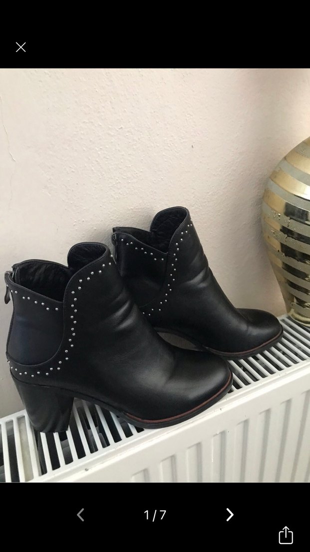 Siyah Deri Goth Topuklu Kadın Bot - Görsel 4