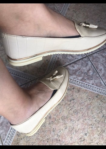 Bej Kroko Desenli Tokalı Kadın Loafer - Görsel 2