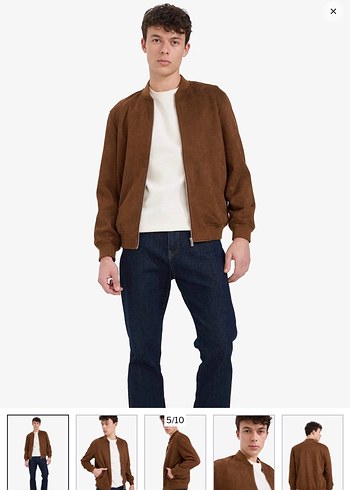 Slim Fit Kahverengi Süet Bomber Mont - Görsel 2