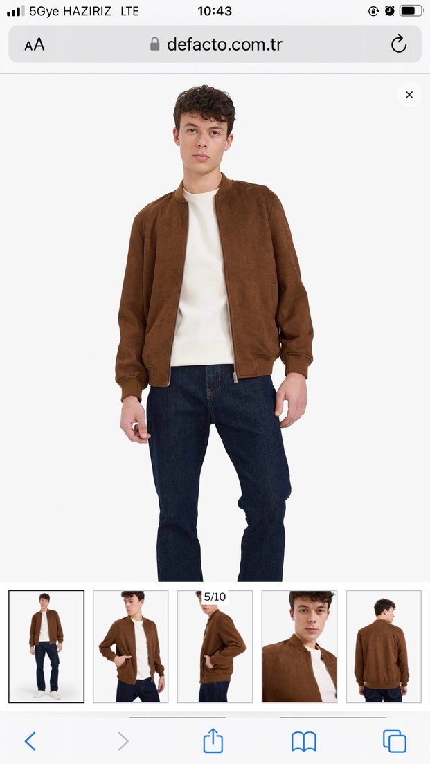 Slim Fit Kahverengi Süet Bomber Mont - Görsel 2