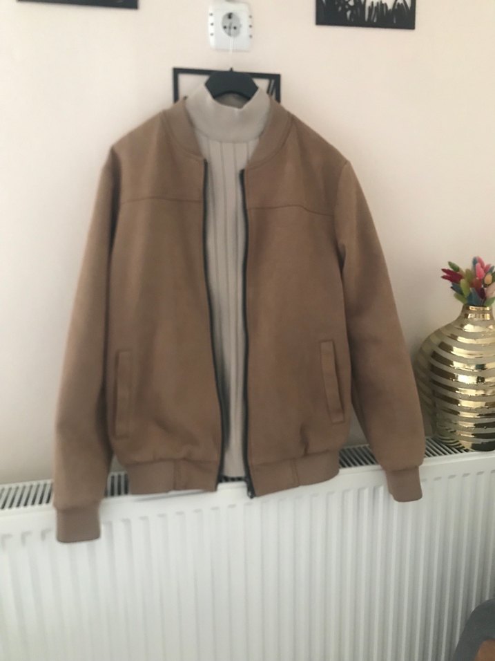 Slim Fit Kahverengi Süet Bomber Mont - Görsel 3