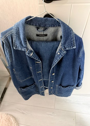 Kadın Lacivert Denim Ceket Düğmeli takım