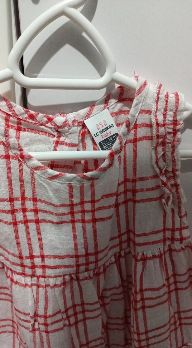 Kız Çocuk Kırmızı Kareli Kolsuz üst - Görsel 3