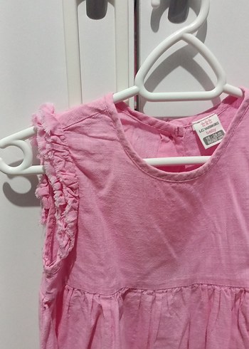 Kız Çocuk Pembe Keten Fırfırlı Elbise - Görsel 3