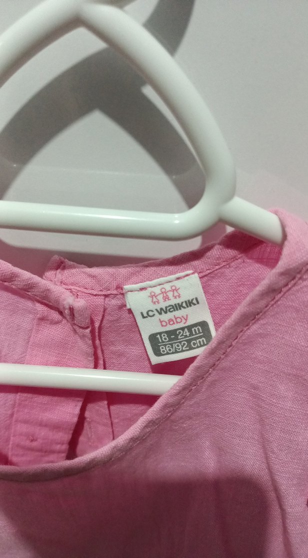 Kız Çocuk Pembe Keten Fırfırlı Elbise - Görsel 2