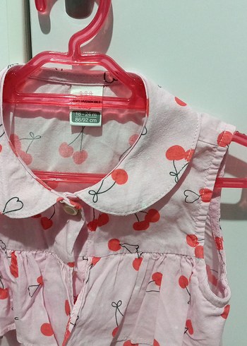 Kız Çocuk Pembe Kiraz Desenli Kolsuz Gömlek - Görsel 3