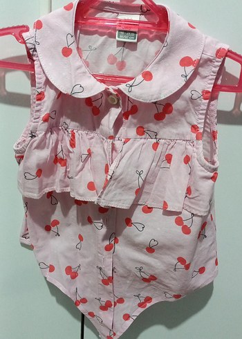 Kız Çocuk Pembe Kiraz Desenli Kolsuz Gömlek - Görsel 2