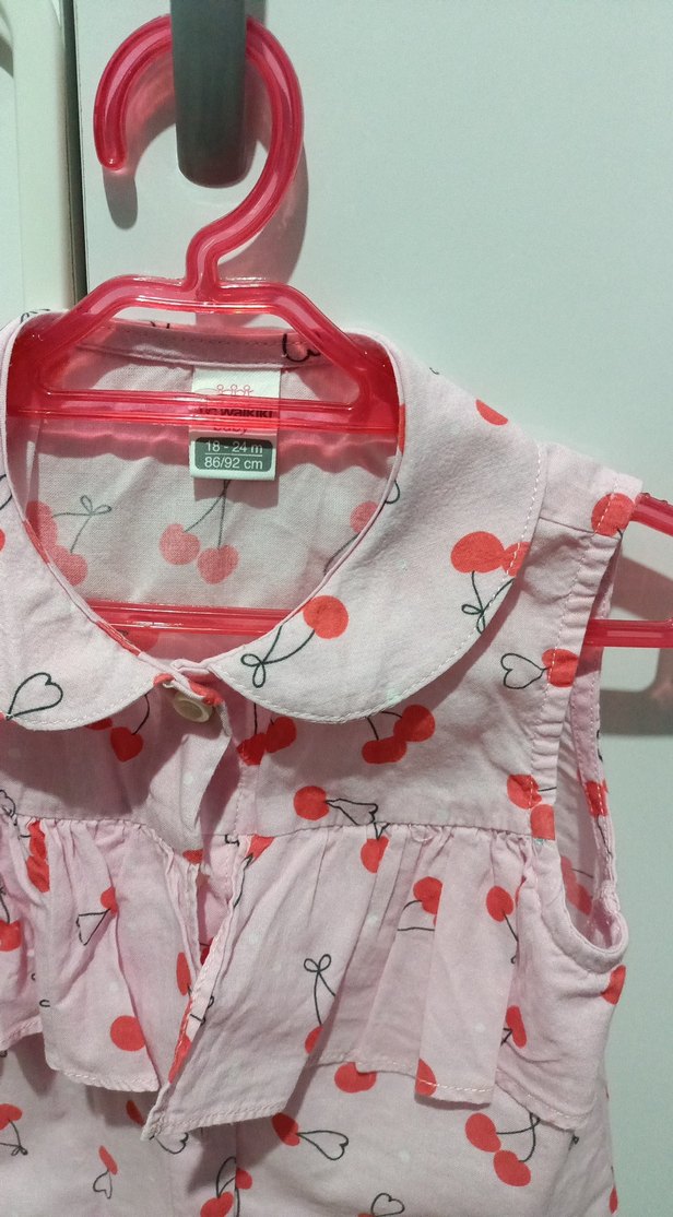 Kız Çocuk Pembe Kiraz Desenli Kolsuz Gömlek - Görsel 3