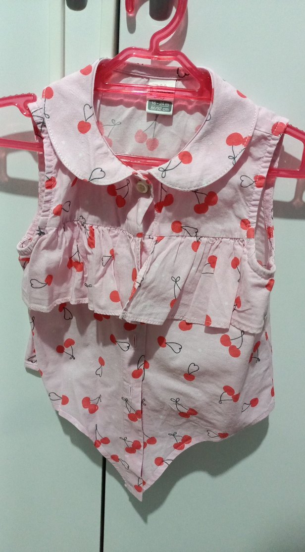 Kız Çocuk Pembe Kiraz Desenli Kolsuz Gömlek - Görsel 2