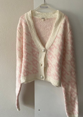 Pembe Batik Desenli Kadın Triko Hırka