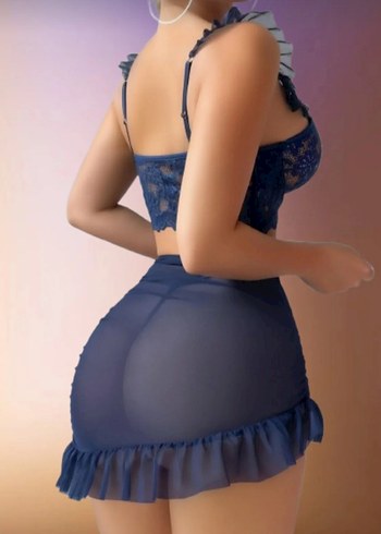 Seksi Dantel Detaylı Lacivert Büstiyer ve Etek - Görsel 2