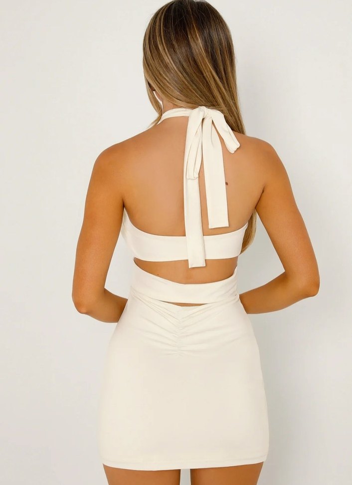 Beyaz Drapeli Straplez Mini Elbise - Görsel 4