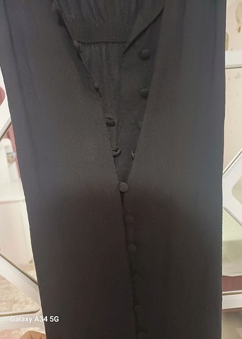 On Fashion Uzun Siyah Düğmeli Gotik Elbise