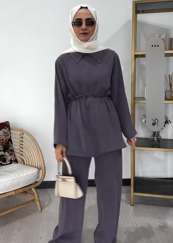 Gri Uzun Kollu Rahat Kadın Takım - Görsel 3