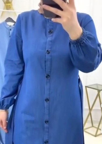 Düğmeli Mavi Kot Midi Elbise - Görsel 2