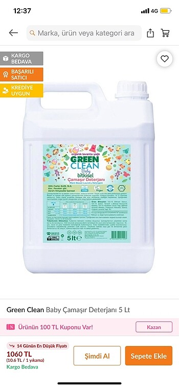 Green clean bitkisel bebek deterjan