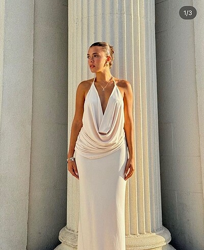Zara drapeli halter yaka uzun elbise