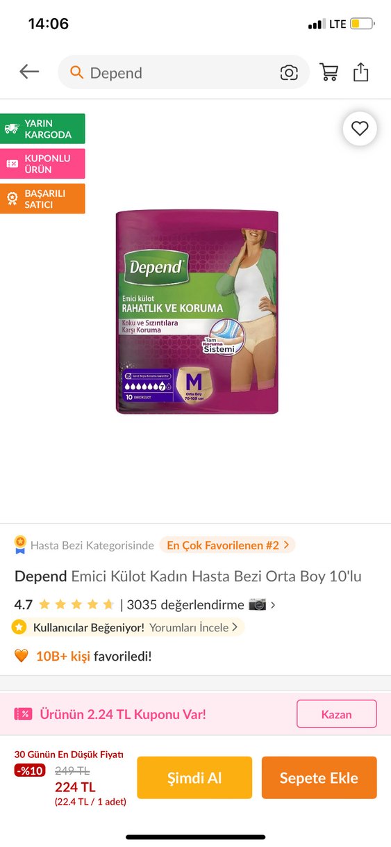 Depend Rahatlık ve Koruma Emici Külot M beden - Görsel 2