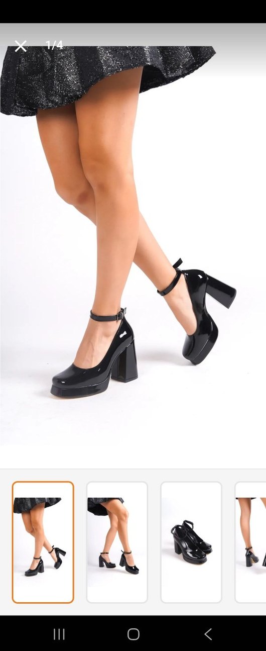 Parlak Siyah Platform Tokalı Kadın Topuklu Ayakkabı - Görsel 3