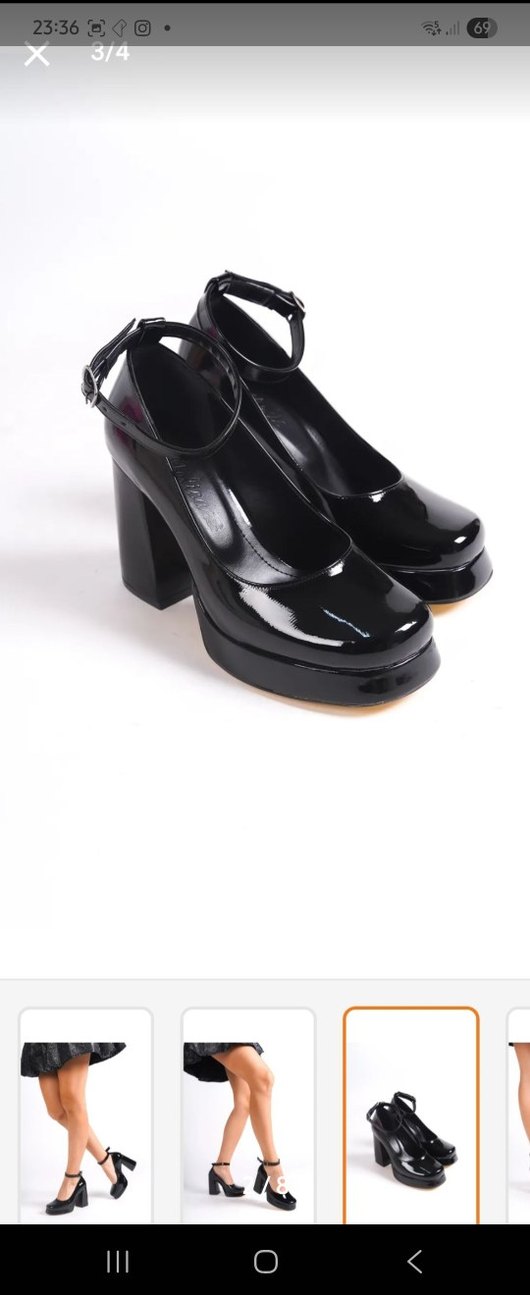 Parlak Siyah Platform Tokalı Kadın Topuklu Ayakkabı - Görsel 2