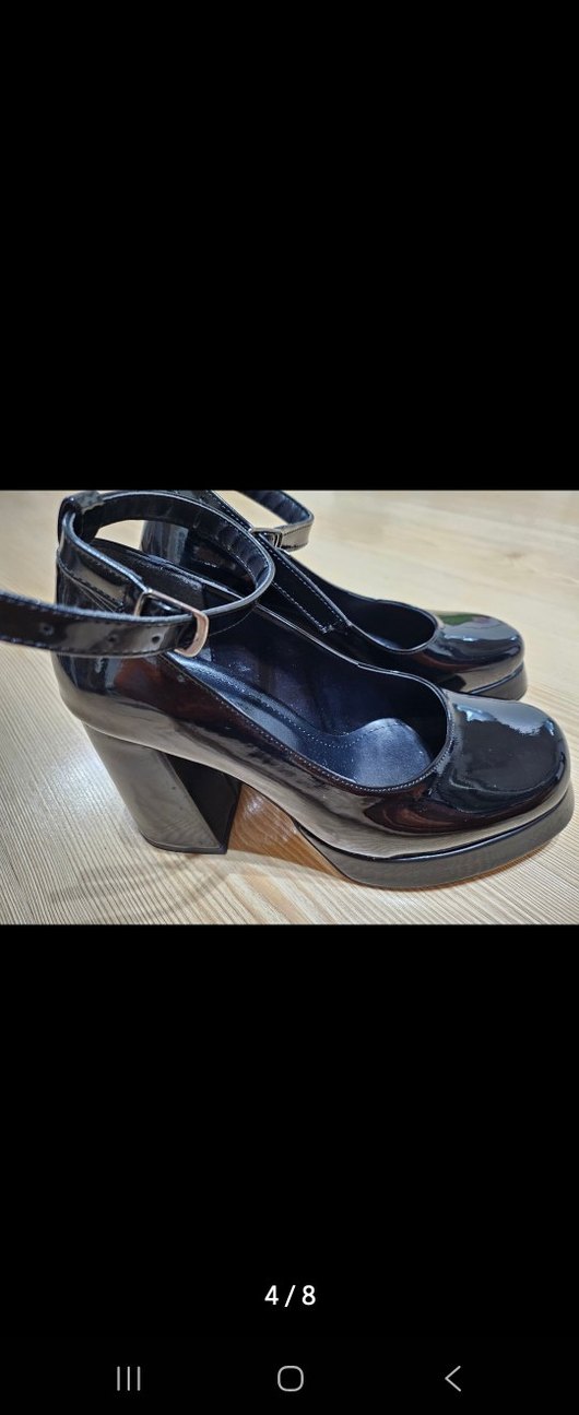 Parlak Siyah Platform Tokalı Kadın Topuklu Ayakkabı - Görsel 4