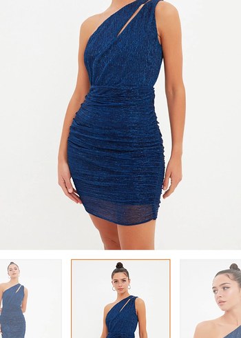 Lacivert Drapeli Mini Gece Elbisesi - Görsel 3