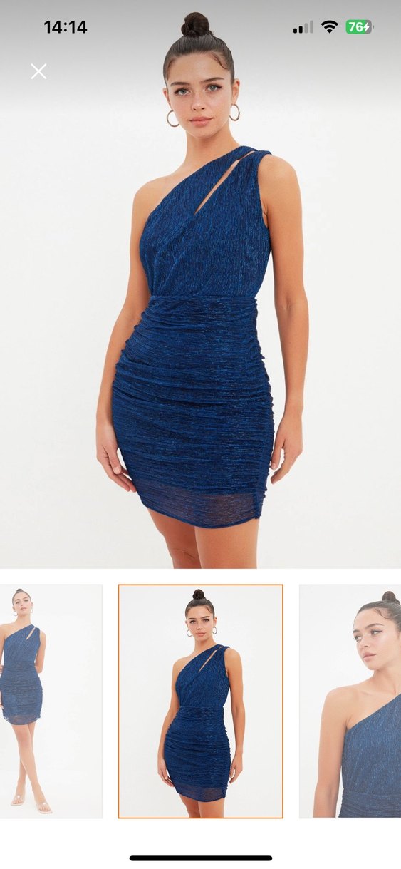 Lacivert Drapeli Mini Gece Elbisesi - Görsel 3